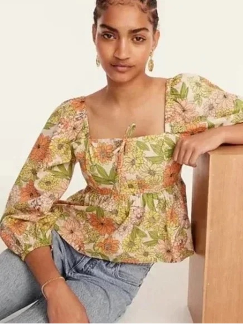 Floral Square-Neck Peasant Top - Pastel Floral